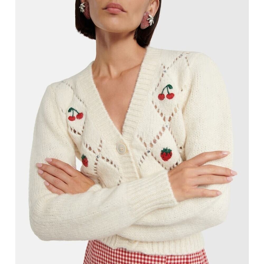 ALESSANDRA RICH ITALY Fruit Alpaca Cardigan Sweater NET-A-PORTER 40 S NWT $1380